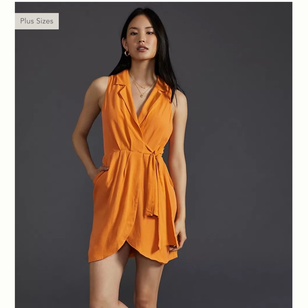 NWT Linen wrap mini dress orange